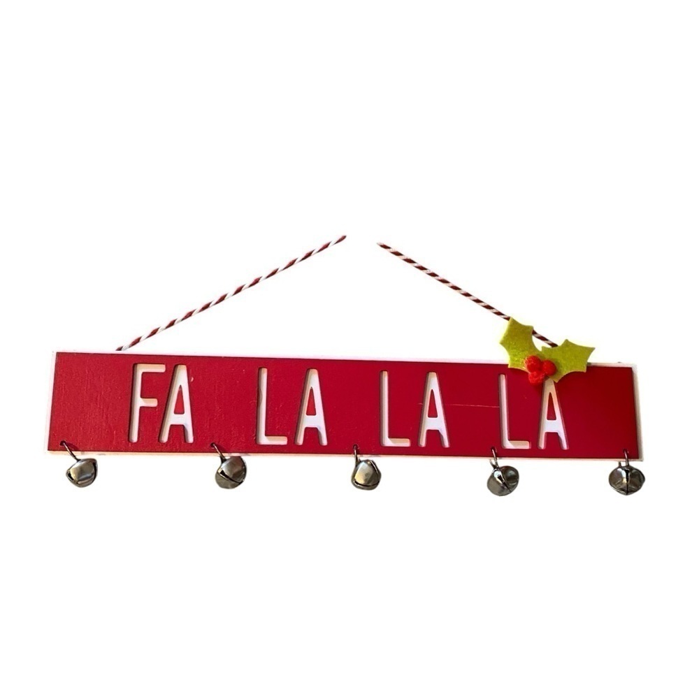 Fa La La La Red Christmas Decoration Wall Hanging W/ Bells